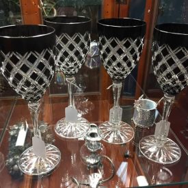 Black cut to clear vintage crystal goblets.