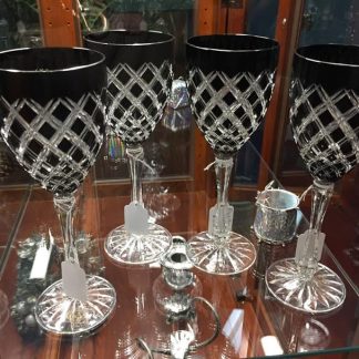 Black cut to clear vintage crystal goblets.