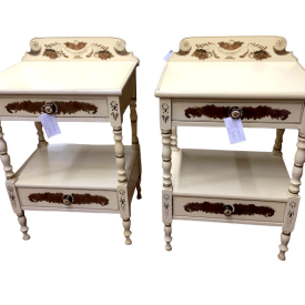 Pair of Hitchcock Stenciled Cream Nightstands