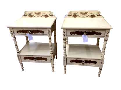 Pair of Hitchcock Stenciled Cream Nightstands