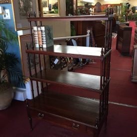 walnut bookcase with spindle sides