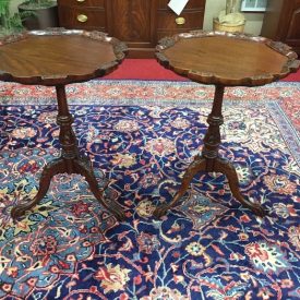 Carved Mahogany Pedestal End Tables