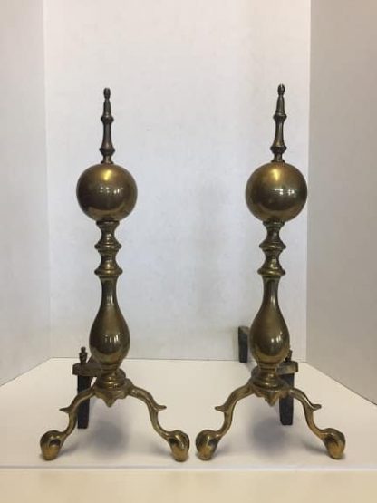 Brass Andirons with Ball and Claw Feet