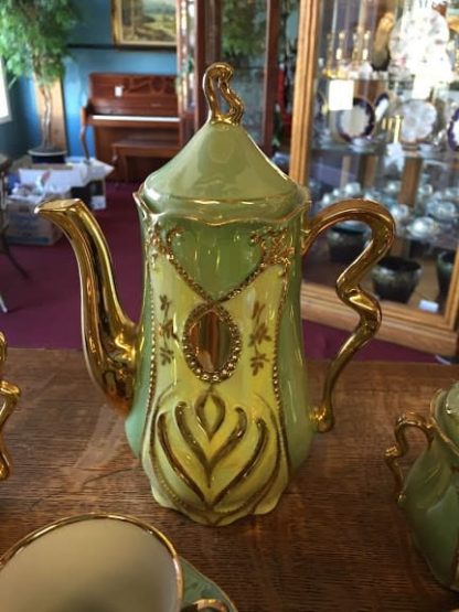 Eight Piece Mint and Gold Lusterware Tea Set