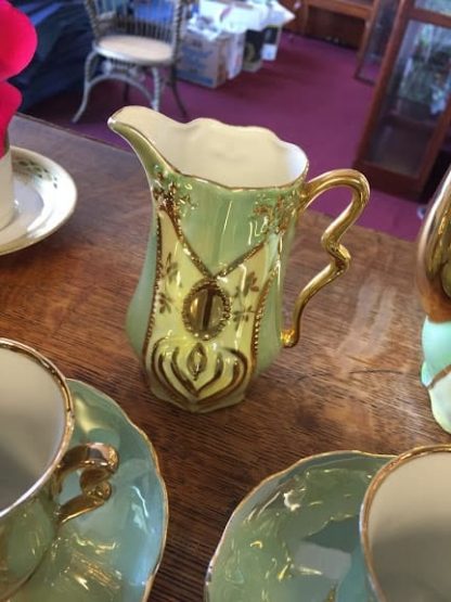 Eight Piece Mint and Gold Lusterware Tea Set