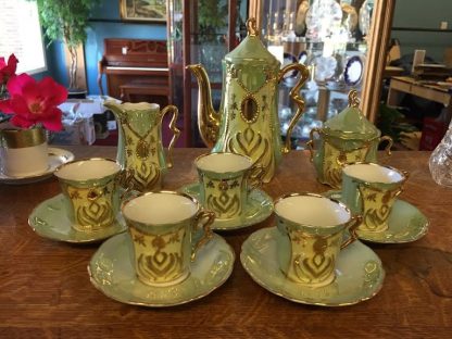 Eight Piece Mint and Gold Lusterware Tea Set