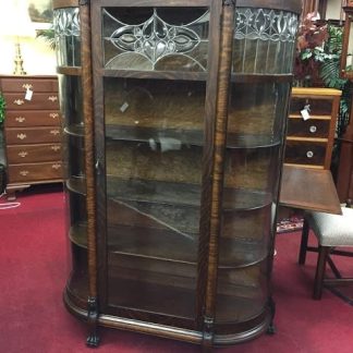 Antique Leaded Glass Oak Bowfront China Cabinet