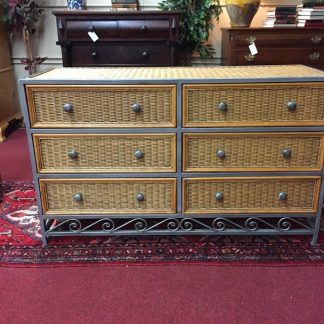 Wicker and Metal Six Drawer Dresser