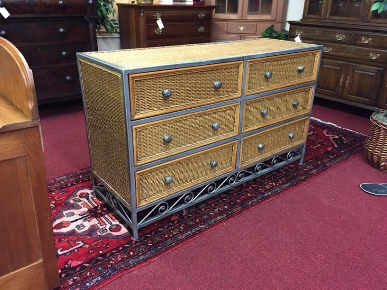 Wicker and Metal Six Drawer Dresser