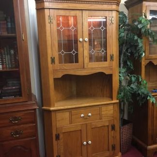 Oak Lighted Corner Cabinet