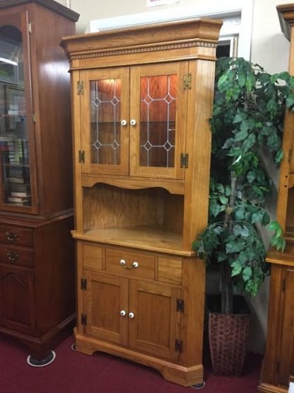 Oak Lighted Corner Cabinet