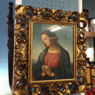 Virgin Mary Portrait in Carved Frame