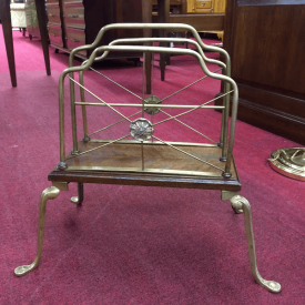 Vintage Brass and Wood Magazine Rack