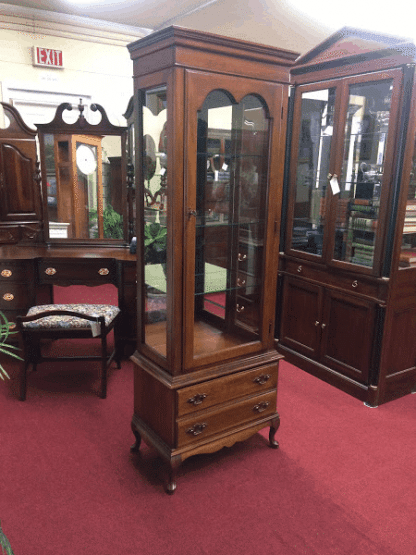 Vintage Curio Cabinet, Solid Wood, Cherry Lighted Cabinet