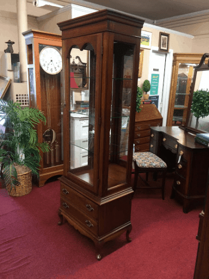 Vintage Curio Cabinet, Solid Wood, Cherry Lighted Cabinet