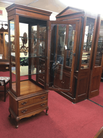 Vintage Curio Cabinet, Solid Wood, Cherry Lighted Cabinet