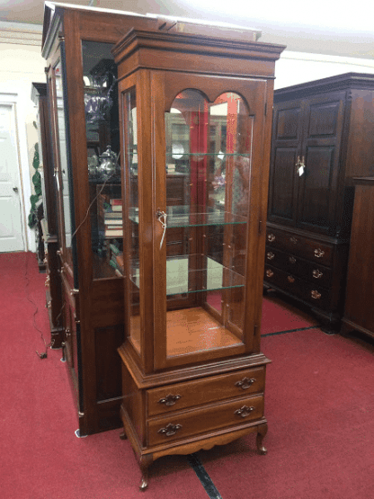 Vintage Curio Cabinet, Solid Wood, Cherry Lighted Cabinet