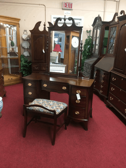 Mahogany Vanity Stool, Vintage Bench