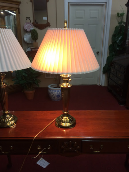 Pull Chain Brass Lamps with Pleated Shades