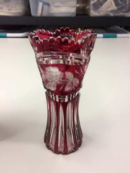 Vintage Red Cut to Clear Crystal Vase