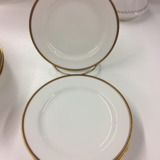 Vintage Haviland Limoges Cake Plates with white base and elegant gold trim. These classic dinner plates are incredibly beautiful and versatile.