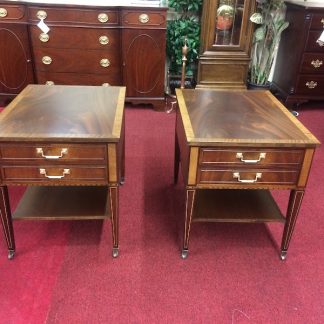 Vintage Mahogany Inlaid End Tables, The Pair