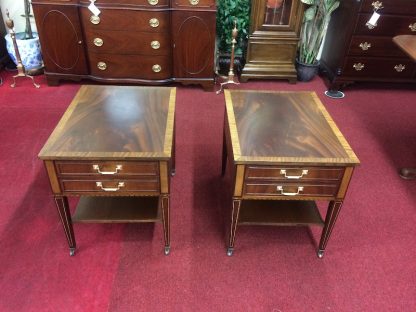 Vintage Mahogany Inlaid End Tables, The Pair