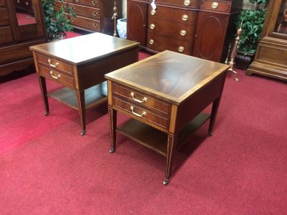 Vintage Mahogany Inlaid End Tables, The Pair