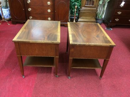 Vintage Mahogany Inlaid End Tables, The Pair