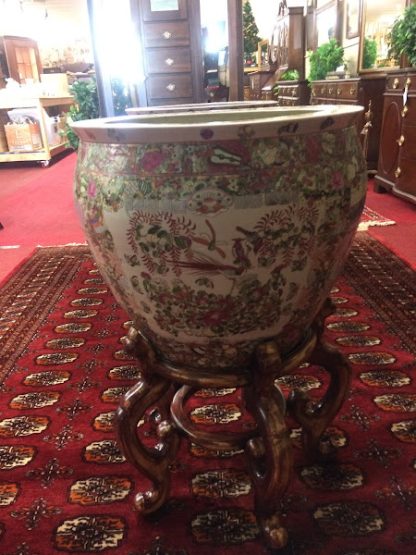 Vintage Rose Famille Urns on Bases, A Pair