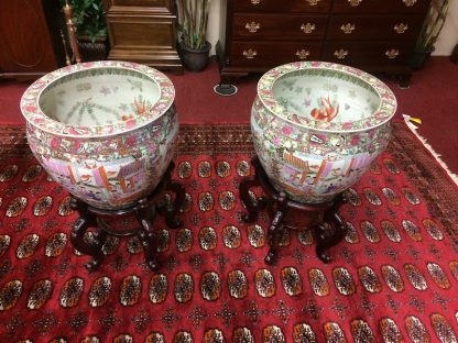 Vintage Rose Famille Urns on Bases, A Pair