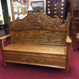 Antique Oak Bench, Carved Hall Bench