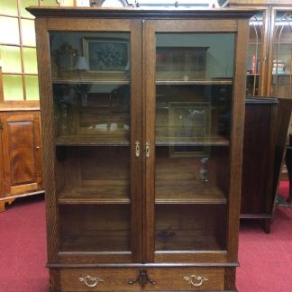 Antique Bookcase, Oak Bookcase with Glass Doors