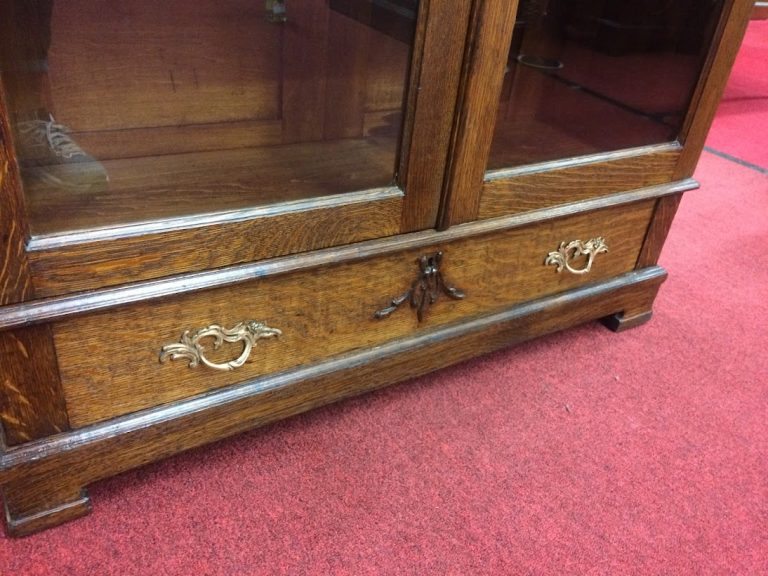 Antique Bookcase, Oak Bookcase with Glass Doors