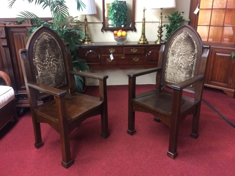 Antique Gothic Chairs, Oak Furniture, The Pair