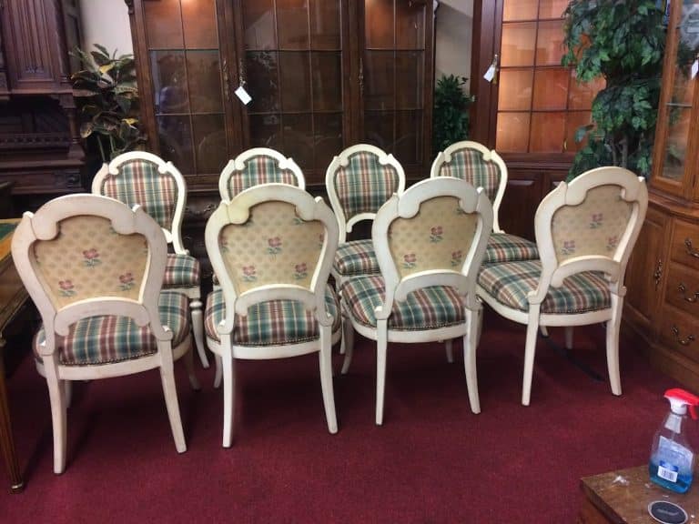 Vintage French Country Dining Chairs, Hickory White Furniture, Set of Eight