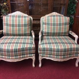 Vintage Country French Bergère Chairs, The Pair