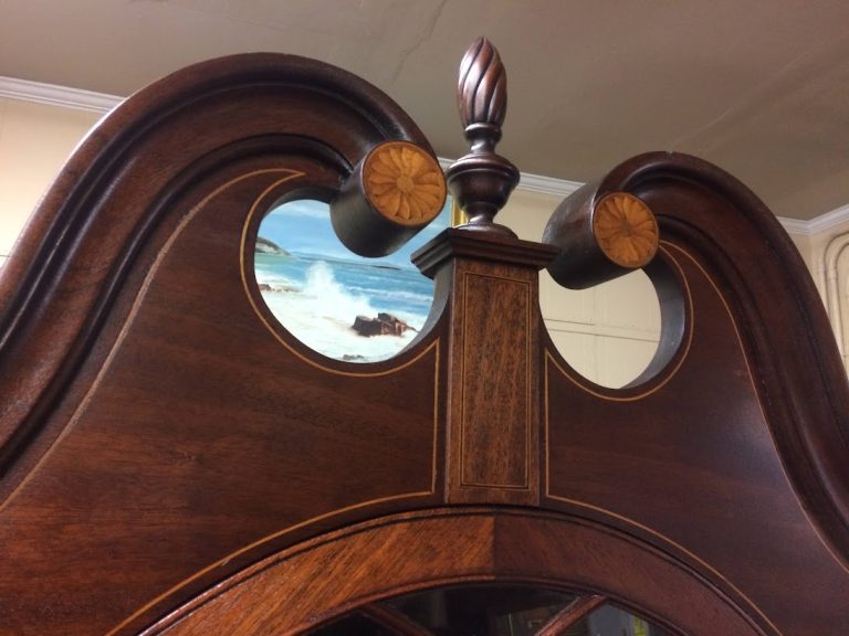 Antique Corner Cabinet, Inlaid Mahogany, Potthast Brothers Furniture