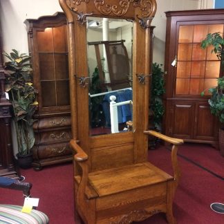 Antique Hall Tree, Oak Hall Rack with Mirror