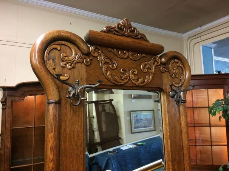 Antique Hall Tree, Oak Hall Rack with Mirror