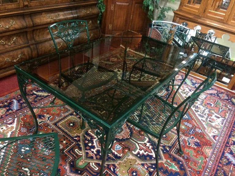 Vintage Wrought Iron Patio Set, Green Patio Furniture