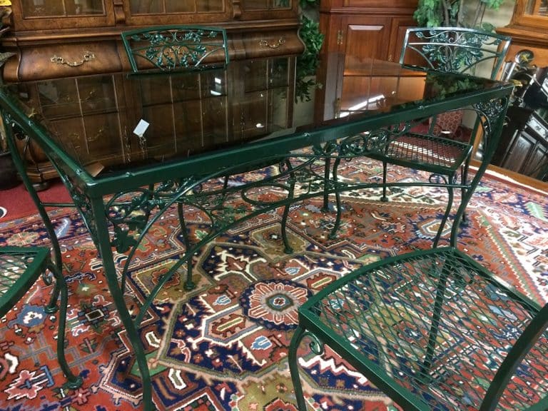 Vintage Wrought Iron Patio Set, Green Patio Furniture