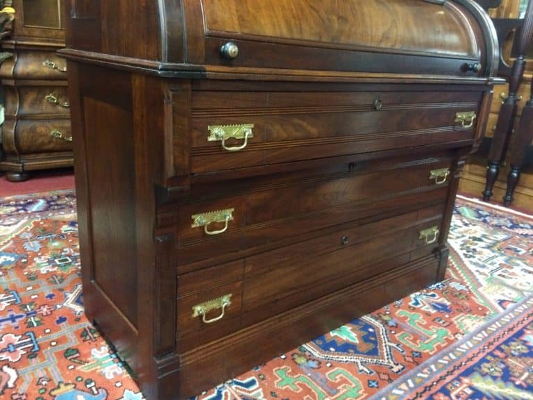 Antique Victorian Secretary Desk, Walnut Cylinder Desk