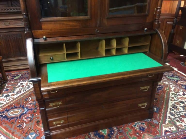 Antique Victorian Secretary Desk, Walnut Cylinder Desk