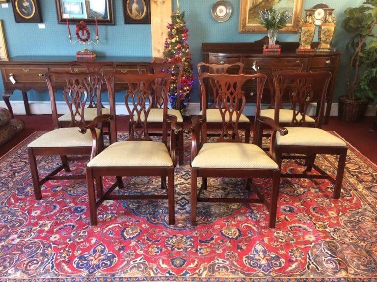 Vintage Dining Chairs, Chippendale Style Chairs, Set of Eight