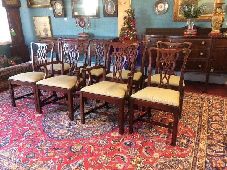 Vintage Dining Chairs, Chippendale Style Chairs, Set of Eight