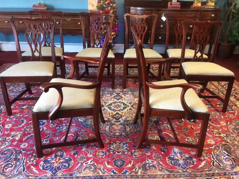 Vintage Dining Chairs, Chippendale Style Chairs, Set of Eight