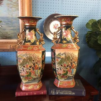 Vintage Ceramic Vases, Cloisonne Style, The Pair