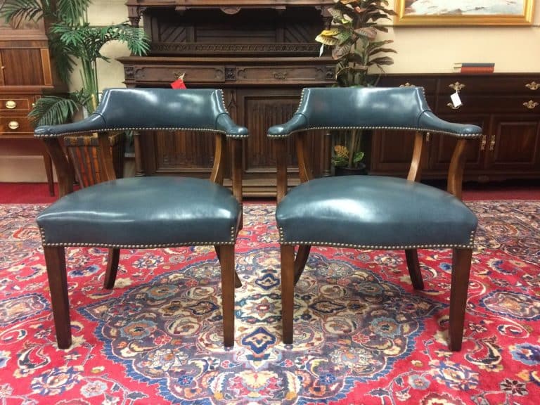 Vintage Leather Arm Chairs, Banker Style Chairs, The Pair