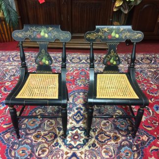 Vintage Paint Decorated Plank Chairs, The Pair